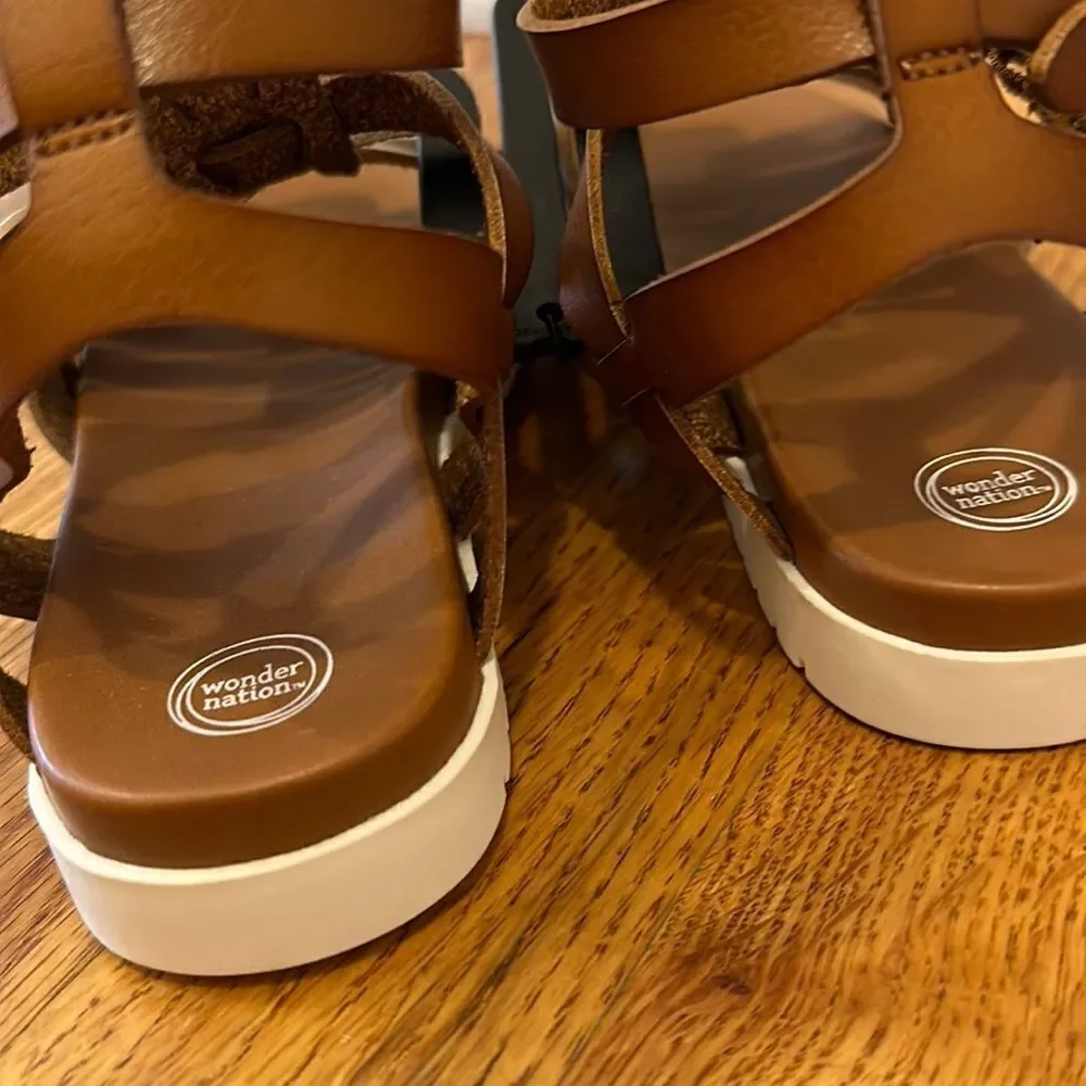 Girls Gladiator Brown Gold White Comfort Non-Marking Sandal - NWT